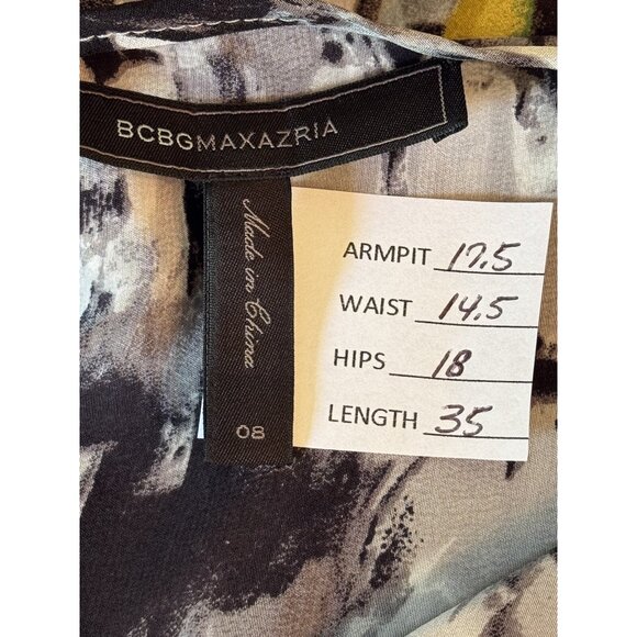 BCBGMaxAzria Amalia Silk Peplum Dress 8 Multicolor Abstract Print Gallery Chic - Picture 2 of 12